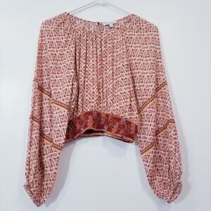 Patrons of Peace Printed Embroidered Crop Top Long Sleeves